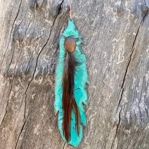 FEATHER Copper Verdigris Christmas Ornament - Handcrafted in The Copper State (Arizona USA) Dos Damas Designs