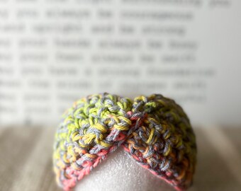 Child Crochet Ear Warmer- Twisted Headband, Acrylic Yarn, One of a Kind