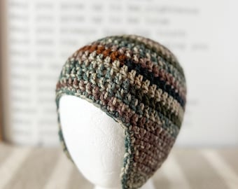 Crochet Baby Earflap Beanie – Handmade Woodland Winter Hat (6-9 Months)