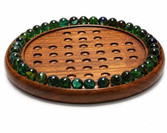 10" Wooden Solitaire Board Game: Classic Marble Strategy, Brain Teaser