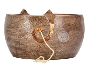 Cuenco de madera para lana con forma de gato: soporte para crochet y tejido (7x4)