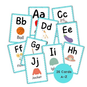 26 ABC Flash Cards, Kids Educational Cards, A-Z Cards, Learn ABCs, , , Fun, Educational A-Z Cards for Preschool , Digital Download