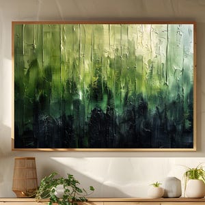 Green Abstract Oil Painting: Minimalist Landscape Wall Art