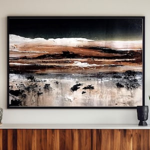 Grande peinture abstraite originale marron paysage marron, peinture abstraite Wabi Sabi marron, peinture murale minimaliste marron, décoration murale marron
