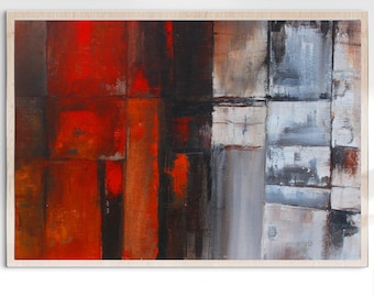 Large Abstract Canvas Wall Art: Red, Black & White Minimalist Painting
