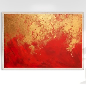 Crimson Sky Abstract Painting: Red & Gold Acrylic Wall Art