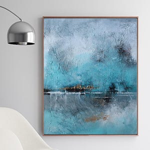 Teal Abstract Painting: Textured Acrylic Canvas, Modern Home Decor