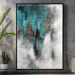 Teal Abstract Painting: Textured Blue and Gold Canvas Art