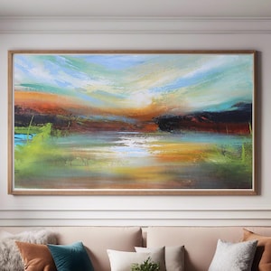 Original Sunset Seascape Oil Painting: Abstract Yellow Ocean Landscape