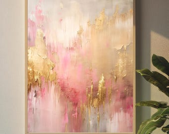 Pink Marble Abstract Canvas Art: Gold Accent Luxury Wall Decor