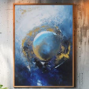 Blue and Gold Abstract Painting: Large Modern Textured Wall Art