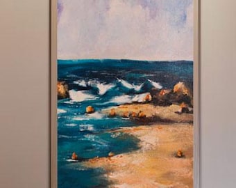 Textured Ocean Canvas Painting: 3D Impasto Wall Art