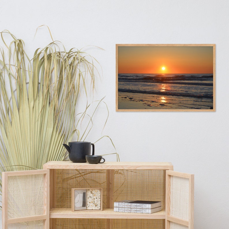 South Carolina Coatal Sunrise Landscape Framed Matte Paper Poster Folly Beach Sunrise Ocean Photography