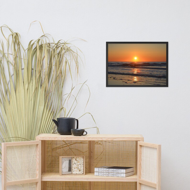 South Carolina Coatal Sunrise Landscape Framed Matte Paper Poster Folly Beach Sunrise Ocean Photography