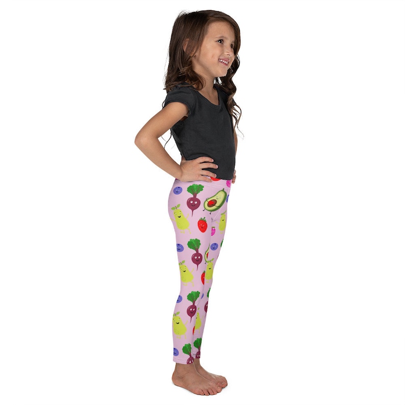 Fruit and Veggie Pattern Print Purple Kid/'s Leggings Vegan Childrens Leggings Vegetarian Kids Cloths Cute Veg Youth Outfit