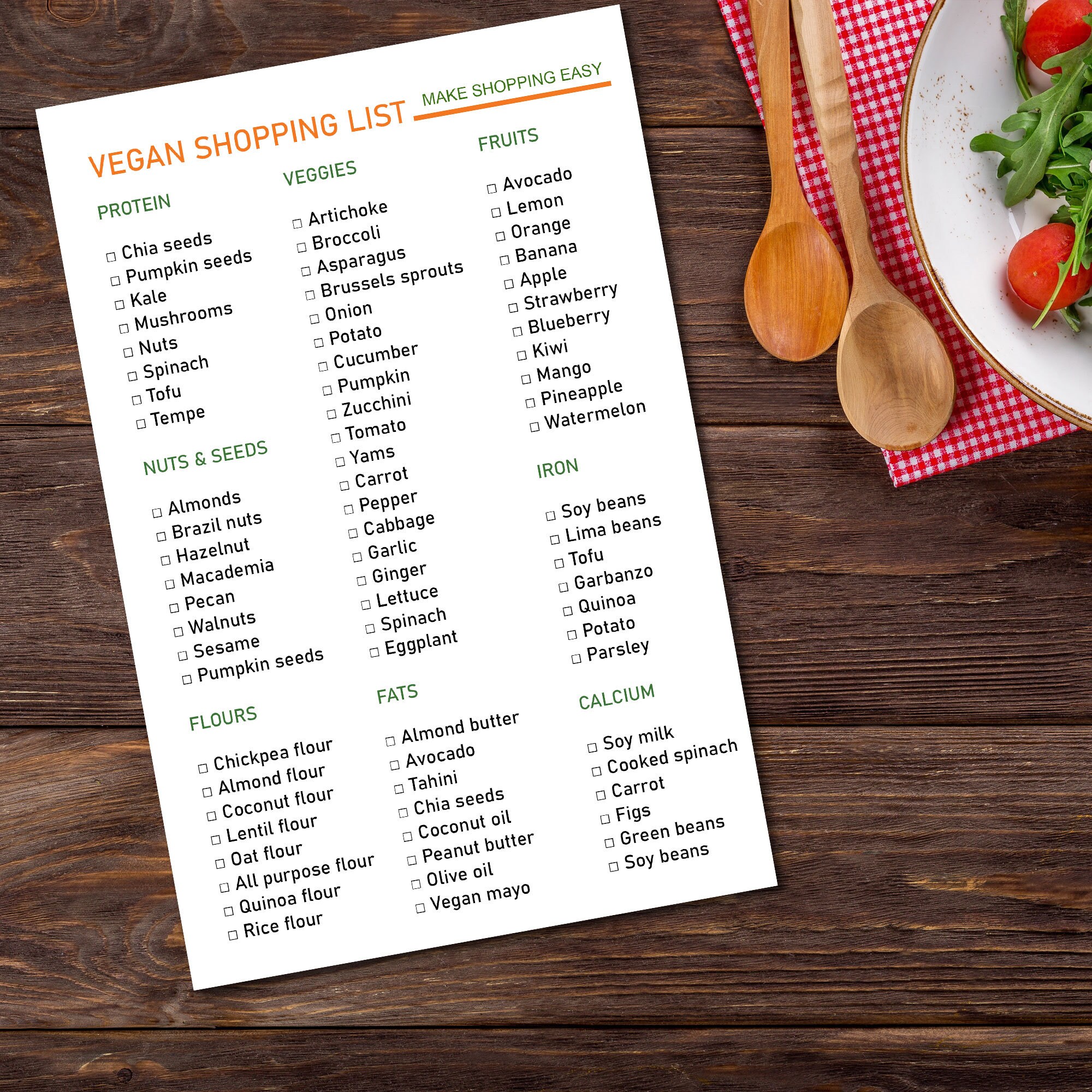 Vegan Printable Shopping List Digital PDF Download Cheat | Etsy