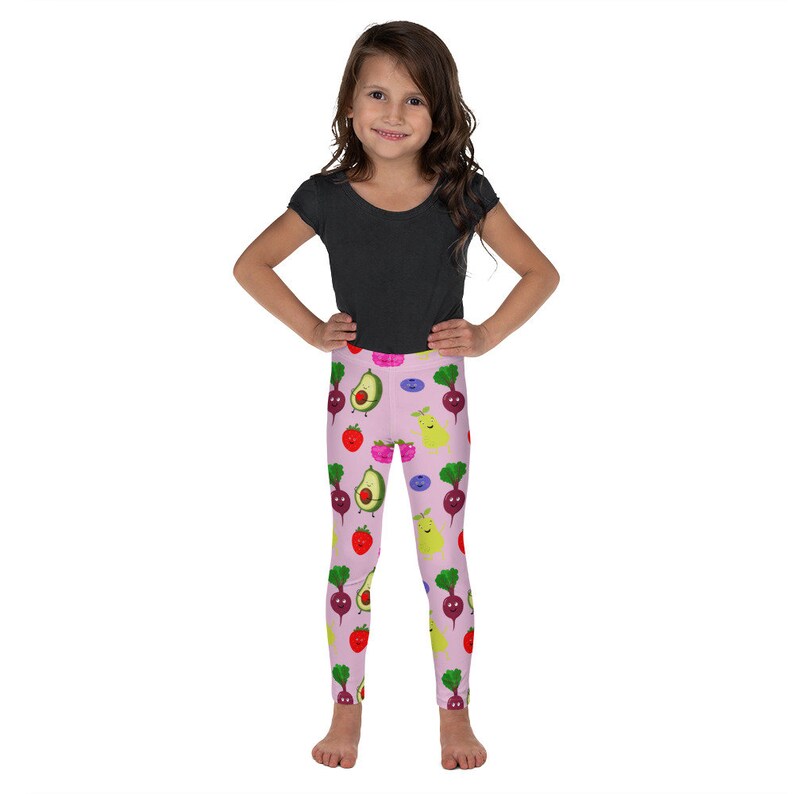 Fruit and Veggie Pattern Print Purple Kid/'s Leggings Vegan Childrens Leggings Vegetarian Kids Cloths Cute Veg Youth Outfit