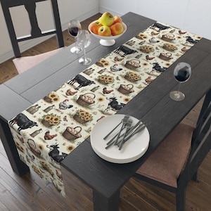 Farmhouse Charm Cotton Table Runner with Rustic Farm Animals and Sunflowers, Country Decor, Kitchen Table Accent, Perfect for Gatherings