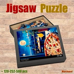 Moonlit Pizza Puzzle, 120-252-500 Piece Jigsaw, Cozy Home Entertainment, Perfect Gift for Food Lovers, Family Game Night
