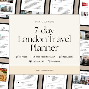 Roteiro de 7 dias em Londres | Download digital | Guia de viagem definitivo para Londres | Desktop, iPad, Tablet | Editável no Canva