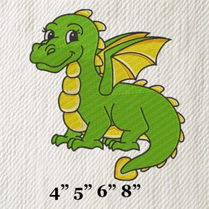 Diseño de bordado de dragón de descarga instantánea, archivo de máquina de dragón de dibujos animados, patrón de aplique de animal de fantasía para ropa y regalos infantiles