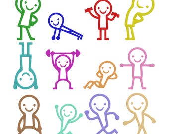Diseño de bordado a máquina de figura de palo de fitness, bordado para hombres haciendo ejercicio, levantamiento de pesas, correr, gimnasio, descarga digital instantánea