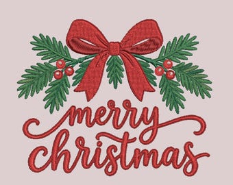 Diseño de bordado a máquina de letras con lazo de Feliz Navidad, descarga instantánea PES DST