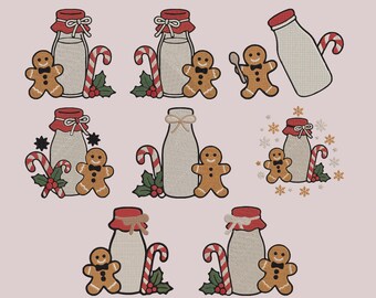Diseño de bordado a máquina de caramelos de jengibre con leche navideña, descarga digital instantánea PES DST
