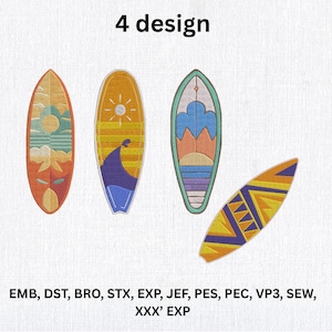 Surfboard Embroidery Design Bundle – Beach Ocean Summer Machine Embroidery Patterns, Digital Download