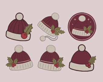 Diseño de bordado a máquina para gorro de invierno navideño, descarga instantánea PES DST