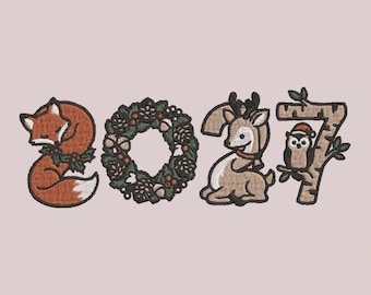 Gelukkig Nieuwjaar 2027 Kerstborduurpatroon voor de borduurmachine, direct digitaal te downloaden (PES DST).