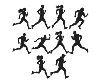 Paquete de diseños de bordado de silueta de mujer corriendo, archivo de bordado para máquina de correr y fitness femenino, descarga instantánea, 9 tamaños