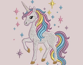 Diseño de bordado a máquina de unicornio mágico, archivo de bordado de fantasía con estrellas arcoíris, descarga instantánea PES DST