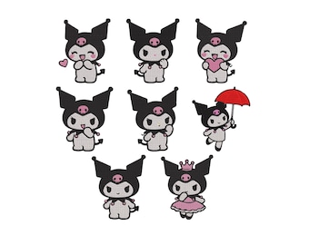 Kawaii Black Pink Character Machine Embroidery Design, Heart Princess Embroidery, Instant Digital Download