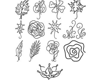 Botanical Line Art Machine Embroidery Design, Abstract Doodle Embroidery, Instant Digital Download