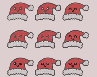 Archivos de bordado a máquina de emoji de gorro de Papá Noel, paquete de diseños navideños (9 tamaños) DST PES