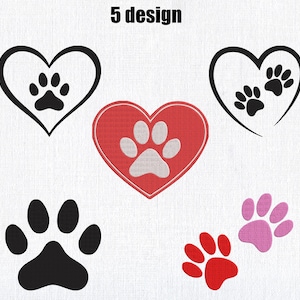 Paw Print Heart Embroidery Design Bundle: Pet Lover Appliqué (Digital Download