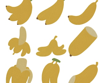 Paquete de diseños de bordado de plátano, archivo de bordado a máquina de plátano (alimento tropical), descarga instantánea, 9 tamaños.