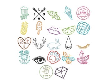 Summer Outline Machine Embroidery Design, Kawaii Mixed Embroidery, Trendy Tattoo Embroidery, Instant Digital Download