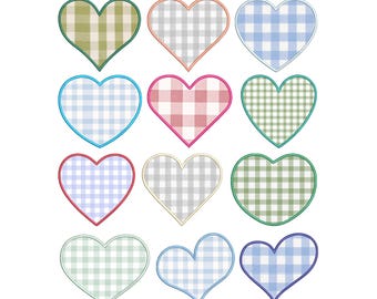 Gingham Heart Applique Machine Embroidery Design, Fabric Love Embroidery, Instant Digital Download
