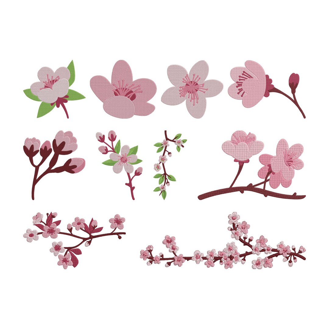 Cherry Blossom Embroidery Design, Sakura Floral Branch Machine ...