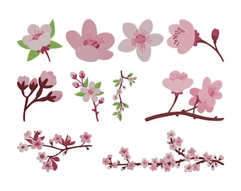 Diseño de bordado de flor de cerezo, archivo de bordado a máquina de flor de Sakura, descarga instantánea de bordado de rama floral