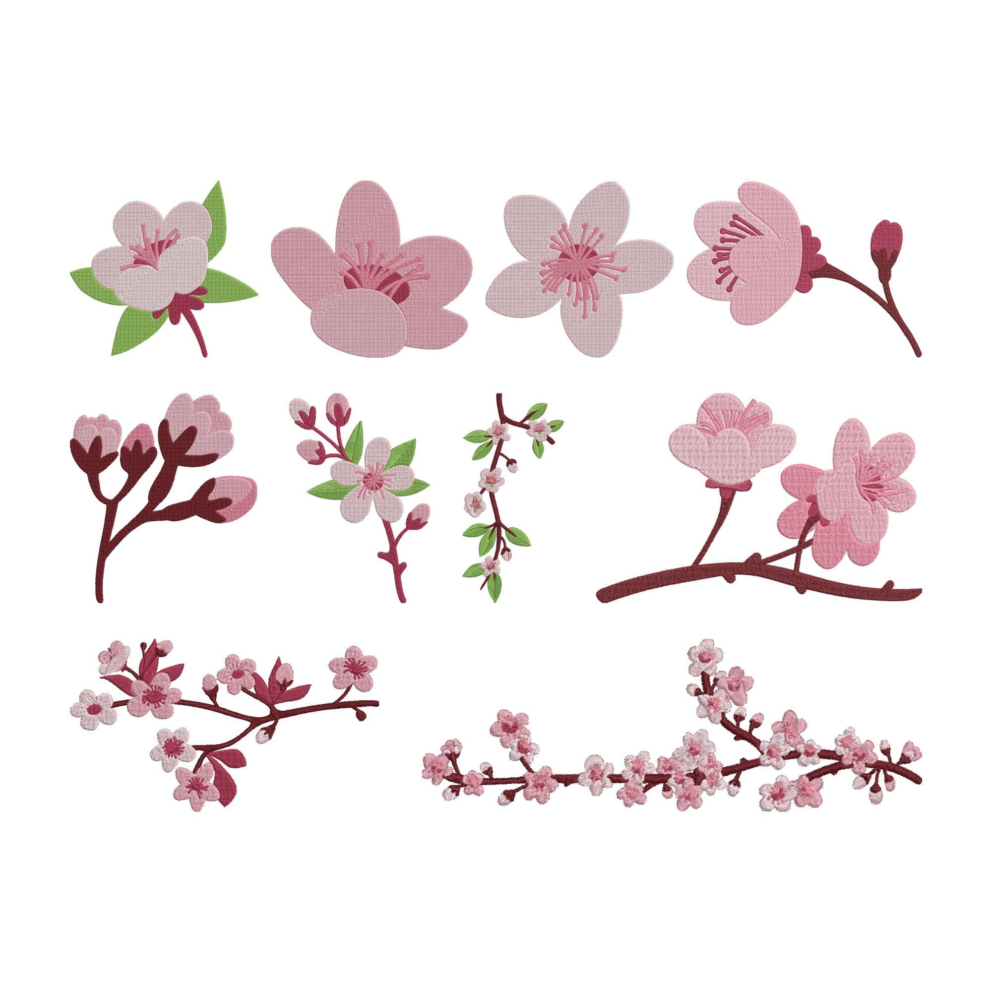 Cherry Blossom Embroidery Design, Sakura Floral Branch Machine ...