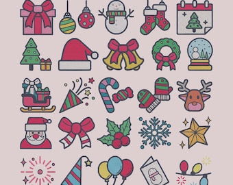 Diseño de bordado a máquina de iconos navideños, patrones navideños de invierno, conjunto de 25 descargas digitales instantáneas PES DST