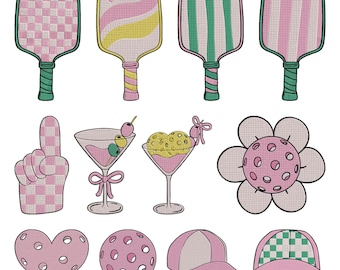 Diseño de bordado a máquina de pickleball, archivo de bordado de pickleball, 12 diseños, 5 tamaños, descarga instantánea