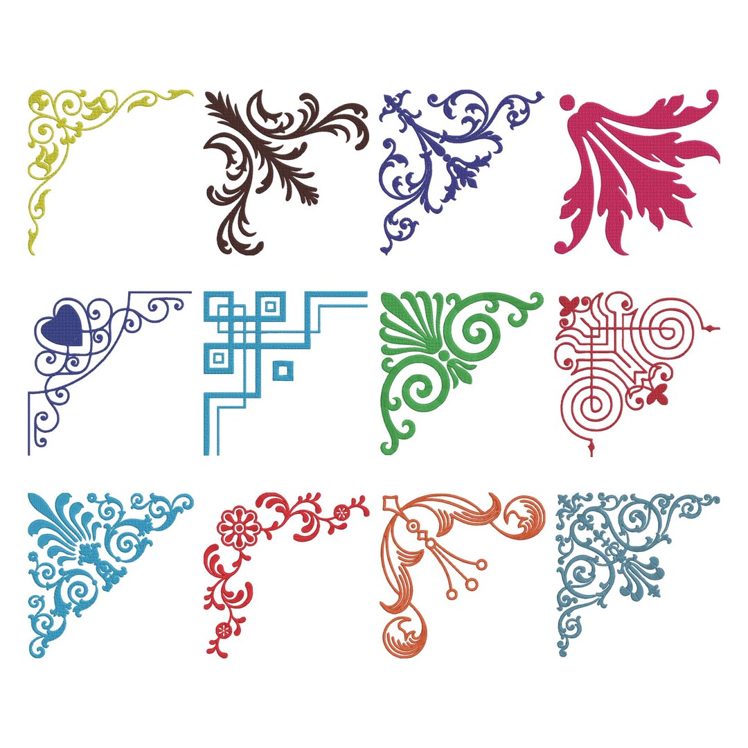 Corner Emboss Ornamental Corner Embroidery Design, Floral Swirl Corner Machine ...