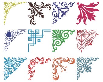 Ornamental Corner Embroidery Design, Floral Swirl Corner Machine Embroidery File, 12 Design, 9 Size, Instant Download