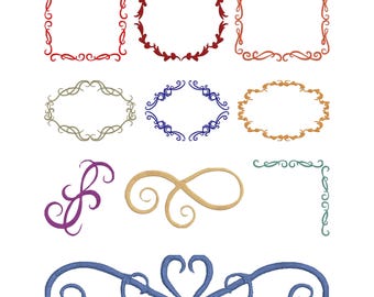 Floral Swirl Frame Embroidery Designs, Decorative Border  Machine Embroidery File, 10 Design, 7 Size, Instant Download