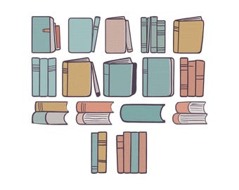 Book Stack Machine Embroidery Design, Library Embroidery, Terracotta Bookworm Embroidery, Instant Digital Download