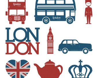 London City Embroidery Design, British Icons Machine Embroidery File, 9 Design, 8 Size, Instant Download